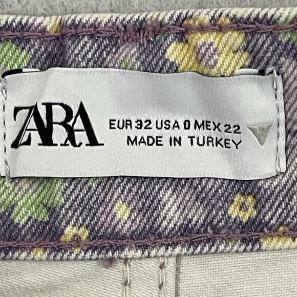 ZARA EU 32 US 0 Floral Daisy Denim Shorts High Rise Retro Summer Vibe - Picture 2 of 10